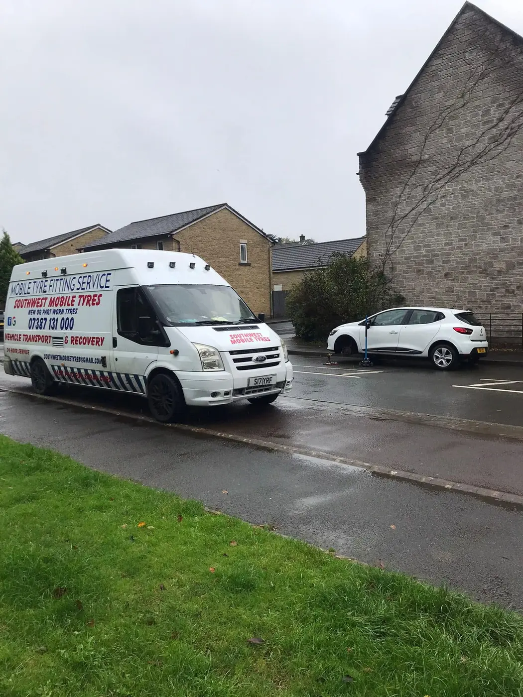 Southwest Mobile Tyres van on a residential street during a callout